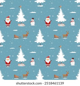 Winter holiday seamless pattern with Santa Claus celebrate party on winter night,vector illustration