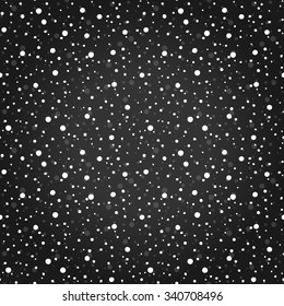 Winter Holiday seamless pattern with snowflakes. Vector falling snow on the black background for greeting card. 