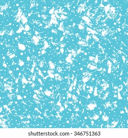 Winter Holiday seamless pattern with snowflakes, hand drawn ink abstract grunge texture. Vector falling snow on the blue background for greeting card.  