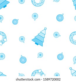 Winter holiday seamless pattern. Traditional Christmas fir tree and decorations. Vector background design