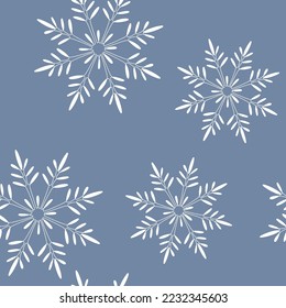 Winter holiday seamless vector pattern. One line hand drawn snowflakes background illustration. Wallpaper, festive decor, fabric, print, wrapping paper, New Year or Christmas card.