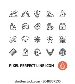 Signo de vacaciones de invierno negro delgado conjunto de iconos de línea de inclusión de renos y mitos. Iconos vectoriales