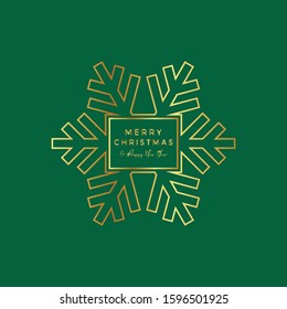 Winter Holiday Snowflake Icon vector Design, Gold Snowflake Vector with Green Background.
