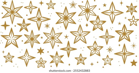 Conjunto de estrellas de vacaciones de invierno Formas retro de decoración de Navidad, adorno brillante, ilustración geométrica de arte de Clip plano, aislado