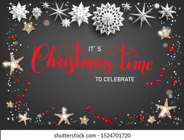 Winter holiday template with Christmas lettering.