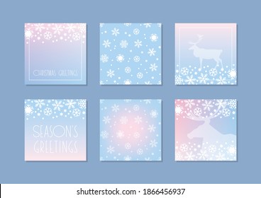 Winter holiday templates. Christmas backdrops decorated with deer silhouettes and snowflakes. Vector 10 EPS.