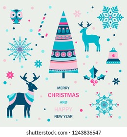 Winter holiday traditional decoration elements set. EPS 10 vector illustration.
