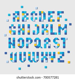 Winter holiday typefont, computer digital style. Pixel alphabet. Vector letters set. Fun characters