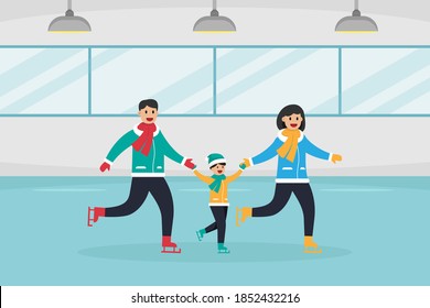 family ice skating clip art