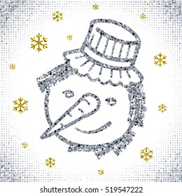 Winter holiday. Vector drawing of a snowman. New Year & Merry Christmas.