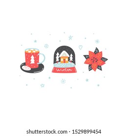 Winter holiday vector flat illustration. Traditional symbol of winter holidays on a white background. Christmas greeting card,  poster, banner clipart, t-shirt print