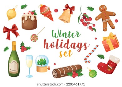 Winter holidays 3d realistic set. Vector illustration isolated elements