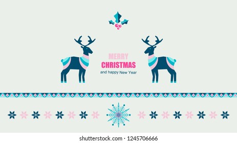 winter holidays background with deers, ornates and mistletoe decoration element. EPS 10 vector illustration.
