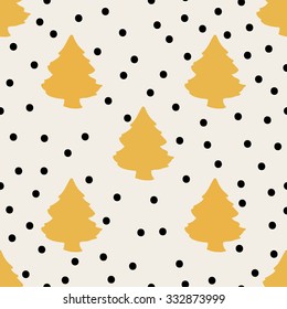 Winter holidays background. Hand drawn seamless pattern with Christmas trees and snow.
