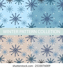 Winter holidays background with pine branches and snowflakes. Winter card design. seamless White snow falling on sky blue  pattern. repeating texture for  greeting card or banner. Vector eps10 