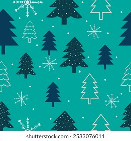 Fondo de vacaciones de invierno con ramas de pino y copos de nieve. Diseño de tarjeta de invierno. nieve blanca sin costuras que cae sobre el patrón azul celeste. textura repetitiva para la tarjeta de felicitación o el Anuncio. Vector eps10 