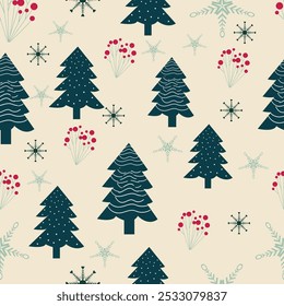 Fondo de vacaciones de invierno con ramas de pino y copos de nieve. Diseño de tarjeta de invierno. nieve blanca sin costuras que cae sobre el patrón azul celeste. textura repetitiva para la tarjeta de felicitación o el Anuncio. Vector eps10 