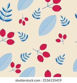 Fondo de vacaciones de invierno con ramas de pino rojo Diseño de tarjeta de invierno. nieve blanca sin costuras que cae en el patrón azul celeste. textura repetitiva para tarjeta de felicitación o Anuncio. Vector eps10 