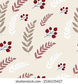 Winter holidays background with red pine branches  Winter card design. seamless White snow falling on sky blue  pattern. repeating texture for  greeting card or banner. Vector eps10 