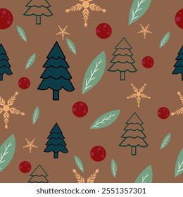 Winter holidays background with red pine branches and snowflakes. Winter card design. seamless White snow falling on  blue  pattern. repeating texture for  greeting card or banner. Vector eps10 