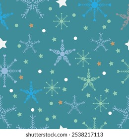 Copos de nieve de fondo de vacaciones de invierno. Diseño de tarjeta de invierno. nieve blanca sin costuras que cae sobre el patrón azul celeste. textura repetitiva para la tarjeta de felicitación o el Anuncio. Vector eps10 