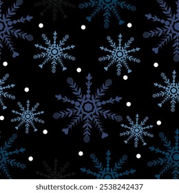 Copos de nieve de fondo de vacaciones de invierno. Diseño de tarjeta de invierno. nieve blanca sin costuras que cae sobre el patrón azul celeste. textura repetitiva para la tarjeta de felicitación o el Anuncio. Vector eps10 