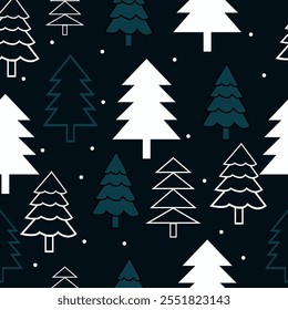 Winter holidays background with winter tree and snowflakes. Winter card design. seamless White snow falling on sky blue  pattern. repeating texture for  greeting card or banner. Vector eps10 