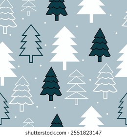 Winter holidays background with winter tree and snowflakes. Winter card design. seamless White snow falling on sky blue  pattern. repeating texture for  greeting card or banner. Vector eps10 