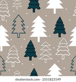 Winter holidays background with winter tree and snowflakes. Winter card design. seamless White snow falling on sky blue  pattern. repeating texture for  greeting card or banner. Vector eps10 