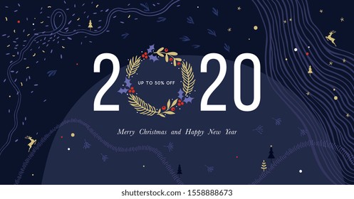 Winter Holidays banner design. Website or social media long header template for Christmas celebration with sparkles and space for text. Vector illustration. - Shutterstock ID 1558888673
