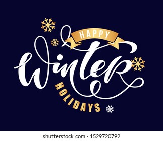 Winter Holidays - beautiful hand drawn doodle lettering postcard 