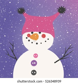 Winter holidays card with a cute snowman