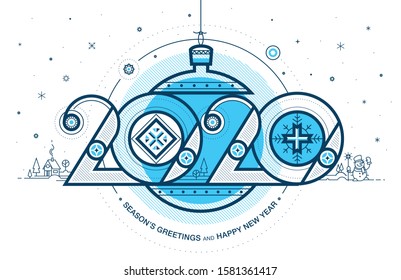 Winter Holidays card, Season's greetings and Happy New Year. Greeting card. 2020