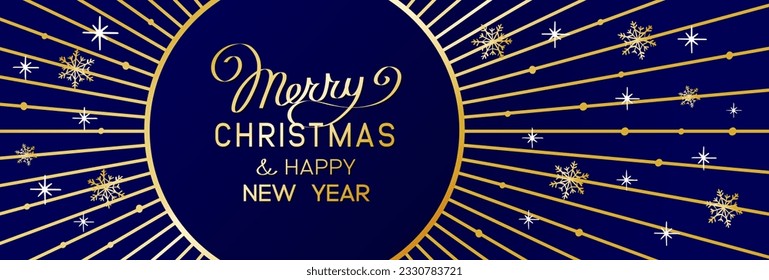 Winter holidays or Christmas background with branches and snowflakes. Banner or flyer with branches of christmas tree. Happy new year greeting.
