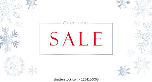 winter holidays christmas sale banner with snowflakes and white background vector illustration EPS10