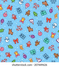 Winter holidays cute doodle seamless pattern