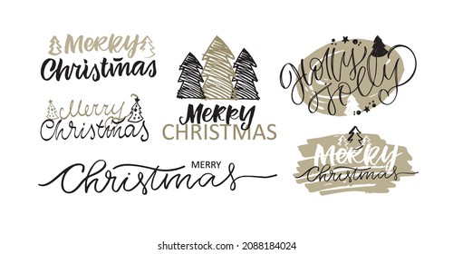 Winter Holidays - cute lettering postcard. Merry Christmas lettering mega set.