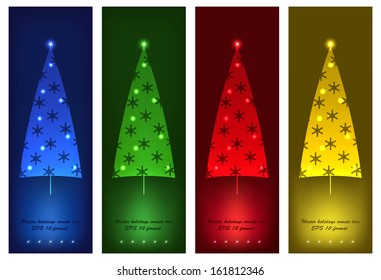 Winter holidays decoration tree set. Vector illustration. 