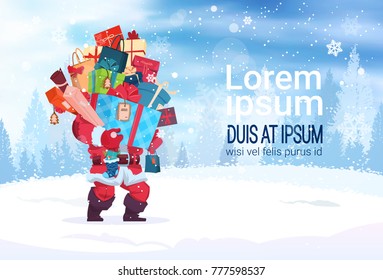 Winterferien-Dekorationen Entwerfen Sie den Weihnachtsstack der aktuellen Schachtel Frohe Weihnachtsgrußkarte Flache Vektorgrafik