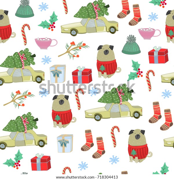 Winter holidays elements. Colored doodle vector\
seamless pattern