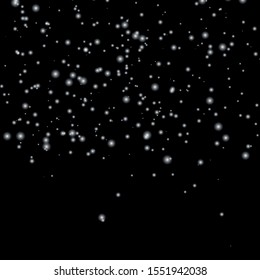 Winter Holidays Falling Snow Vector Background. Heavy snowfall, snowflakes in different shapes and forms.. Realistic Flying Snow, Storm Sky Effect. Winter Ad Decoration.
