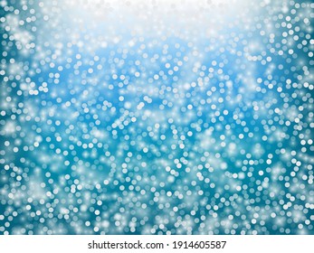 Vector de Nieve en el fondo de vacaciones de invierno. Navidad, Año Nuevo Patrón De Copos De Nieve. Nieve voladora Realista, Efecto Cielo De Tormenta. Decoración Y Invierno. Vacaciones De Invierno Nieve Confetti En Azul