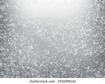 Winter Holidays Falling Snow Vector Background. Christmas, New Year Celebration Snowflakes Pattern. Realistic Flying Snow, Storm Sky Effect. Winter Ad Decoration. Winter Holidays Snow Confetti On Gray