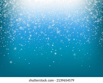 Winter Holidays Falling Snow Vector Background. Christmas, New Year Celebration Snowflakes Pattern. Realistic Flying Snow, Storm Sky Effect. Winter Ad Decoration. Winter Holidays Snow Confetti On Blue