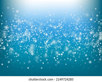 Winter Holidays Falling Snow Vector Background. Christmas, New Year Celebration Snowflakes Pattern. Realistic Flying Snow, Storm Sky Effect. Winter Ad Decoration. Winter Holidays Snow Confetti On Blue