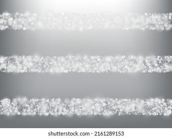Winter Holidays Falling Snow Vector Background. Christmas, New Year Celebration Snowflakes Pattern. Realistic Flying Snow, Storm Sky Effect. Winter Ad Decoration. Winter Holidays Snow Confetti On Gray