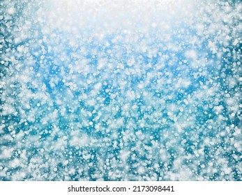 Winter Holidays Falling Snow Vector Background. Christmas, New Year Celebration Snowflakes Pattern. Realistic Flying Snow, Storm Sky Effect. Winter Ad Decoration. Winter Holidays Snow Confetti On Blue