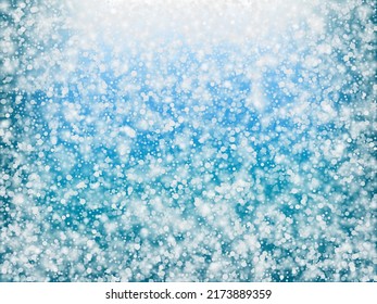 Winter Holidays Falling Snow Vector Background. Christmas, New Year Celebration Snowflakes Pattern. Realistic Flying Snow, Storm Sky Effect. Winter Ad Decoration. Winter Holidays Snow Confetti On Blue