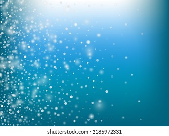 Winter Holidays Falling Snow Vector Background. Christmas, New Year Celebration Snowflakes Pattern. Realistic Flying Snow, Storm Sky Effect. Winter Ad Decoration. Winter Holidays Snow Confetti On Blue