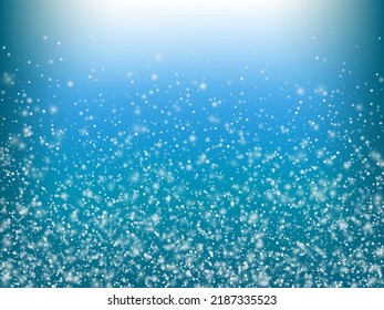Winter Holidays Falling Snow Vector Background. Christmas, New Year Celebration Snowflakes Pattern. Realistic Flying Snow, Storm Sky Effect. Winter Ad Decoration. Winter Holidays Snow Confetti On Blue